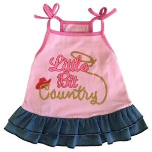 SimplyDog Dog Dress Small Pink Denim Ruffle Little Bit Country Cowgirl Outfit